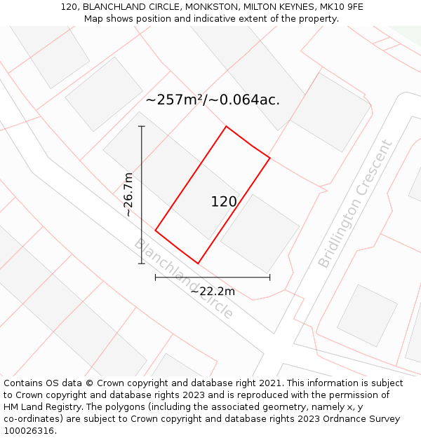 120, BLANCHLAND CIRCLE, MONKSTON, MILTON KEYNES, MK10 9FE: Plot and title map