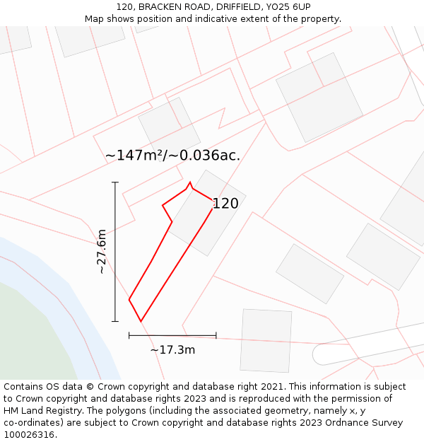 120, BRACKEN ROAD, DRIFFIELD, YO25 6UP: Plot and title map