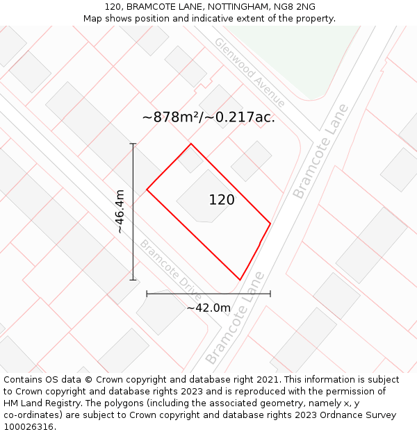 120, BRAMCOTE LANE, NOTTINGHAM, NG8 2NG: Plot and title map