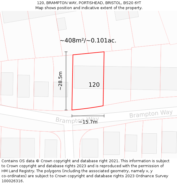 120, BRAMPTON WAY, PORTISHEAD, BRISTOL, BS20 6YT: Plot and title map