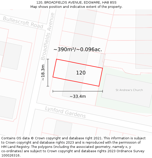 120, BROADFIELDS AVENUE, EDGWARE, HA8 8SS: Plot and title map