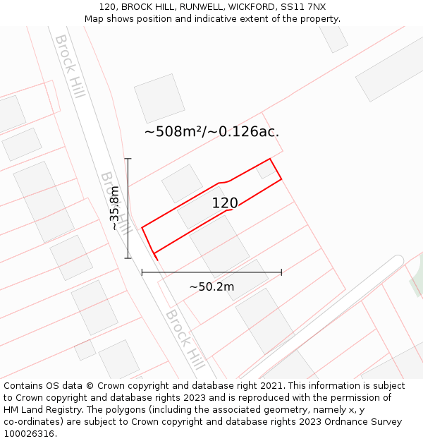 120, BROCK HILL, RUNWELL, WICKFORD, SS11 7NX: Plot and title map