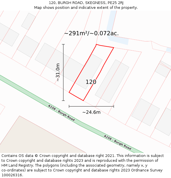 120, BURGH ROAD, SKEGNESS, PE25 2RJ: Plot and title map