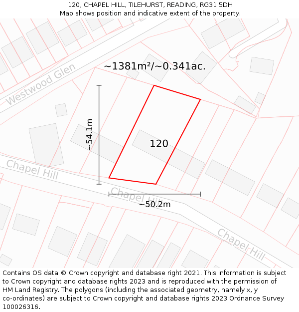 120, CHAPEL HILL, TILEHURST, READING, RG31 5DH: Plot and title map