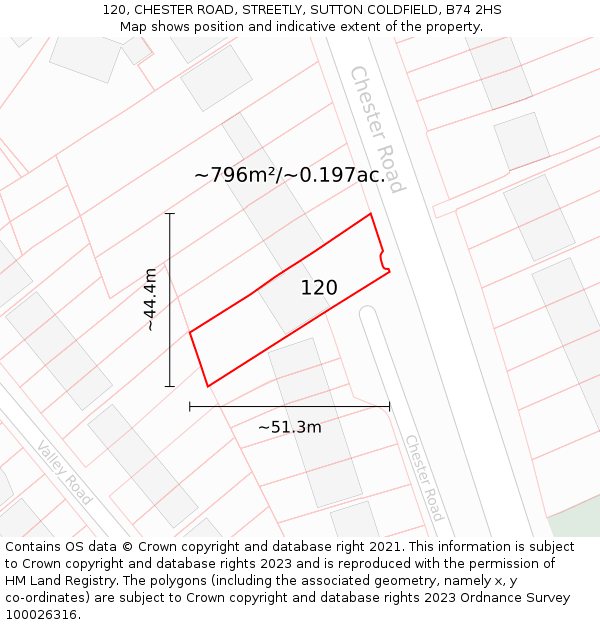120, CHESTER ROAD, STREETLY, SUTTON COLDFIELD, B74 2HS: Plot and title map