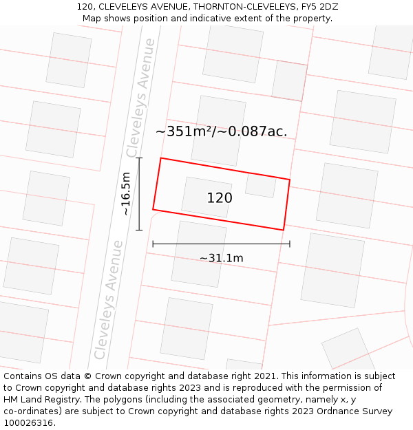 120, CLEVELEYS AVENUE, THORNTON-CLEVELEYS, FY5 2DZ: Plot and title map