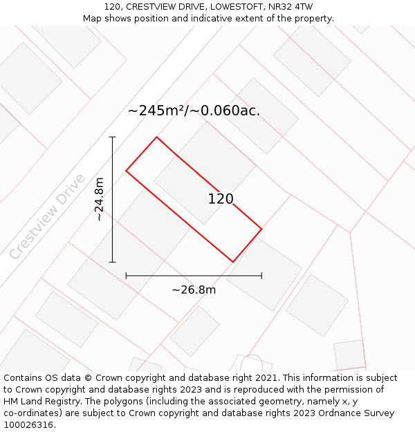 120, CRESTVIEW DRIVE, LOWESTOFT, NR32 4TW: Plot and title map