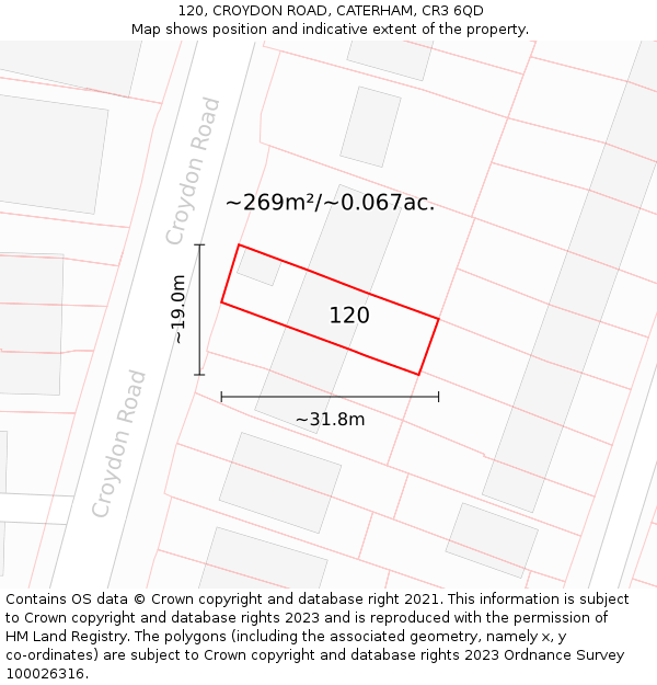 120, CROYDON ROAD, CATERHAM, CR3 6QD: Plot and title map