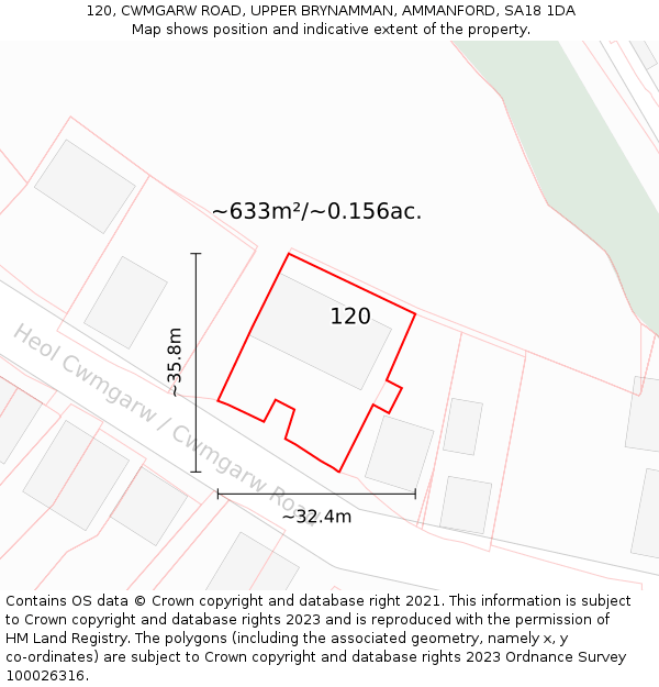 120, CWMGARW ROAD, UPPER BRYNAMMAN, AMMANFORD, SA18 1DA: Plot and title map