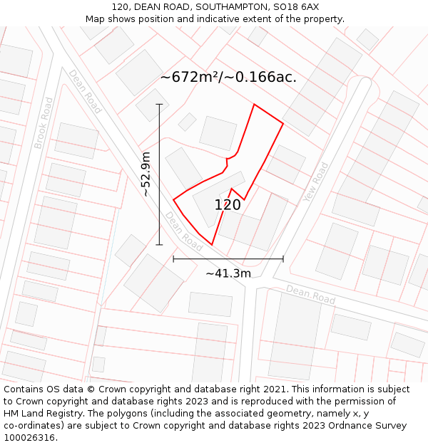 120, DEAN ROAD, SOUTHAMPTON, SO18 6AX: Plot and title map