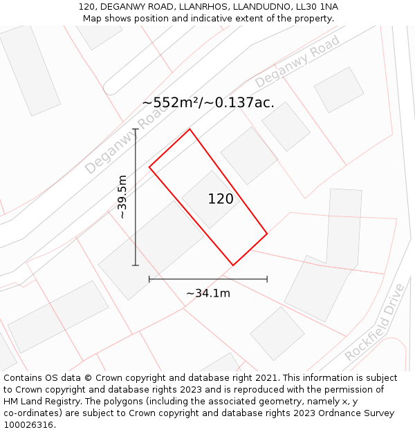 120, DEGANWY ROAD, LLANRHOS, LLANDUDNO, LL30 1NA: Plot and title map