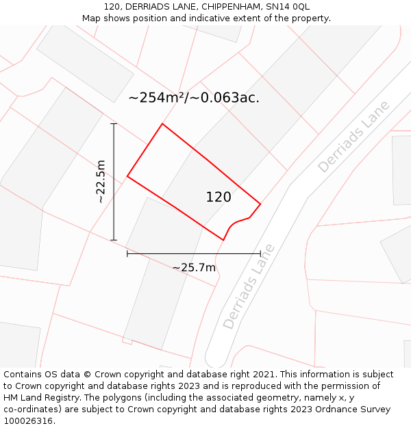 120, DERRIADS LANE, CHIPPENHAM, SN14 0QL: Plot and title map
