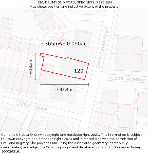 120, DRUMMOND ROAD, SKEGNESS, PE25 3EH: Plot and title map