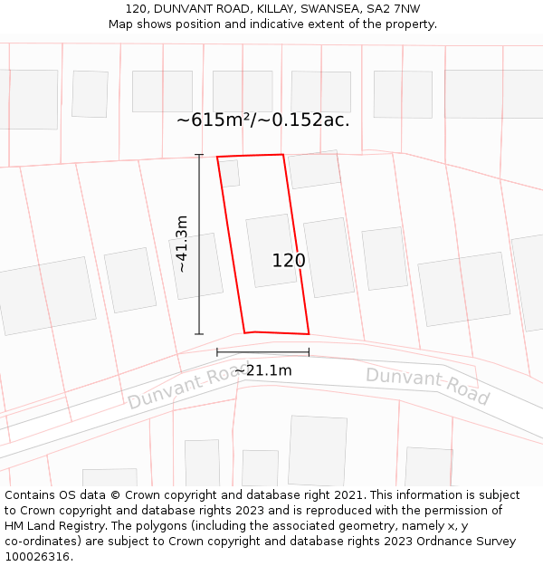 120, DUNVANT ROAD, KILLAY, SWANSEA, SA2 7NW: Plot and title map