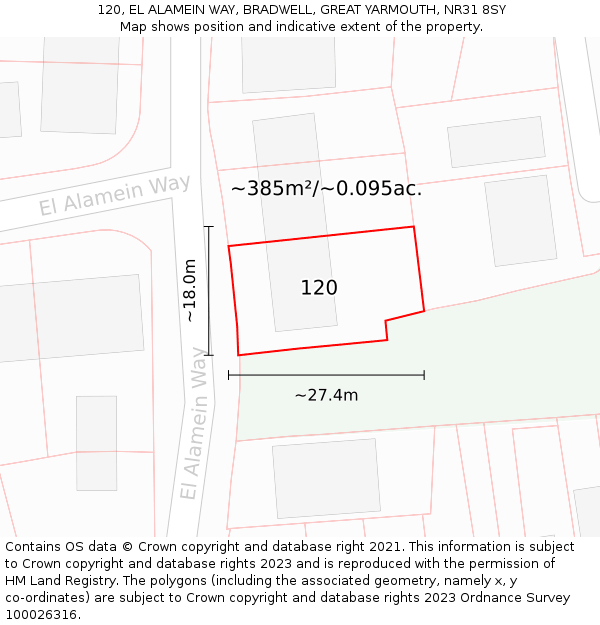 120, EL ALAMEIN WAY, BRADWELL, GREAT YARMOUTH, NR31 8SY: Plot and title map