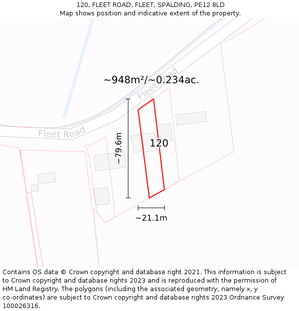 120, FLEET ROAD, FLEET, SPALDING, PE12 8LD: Plot and title map