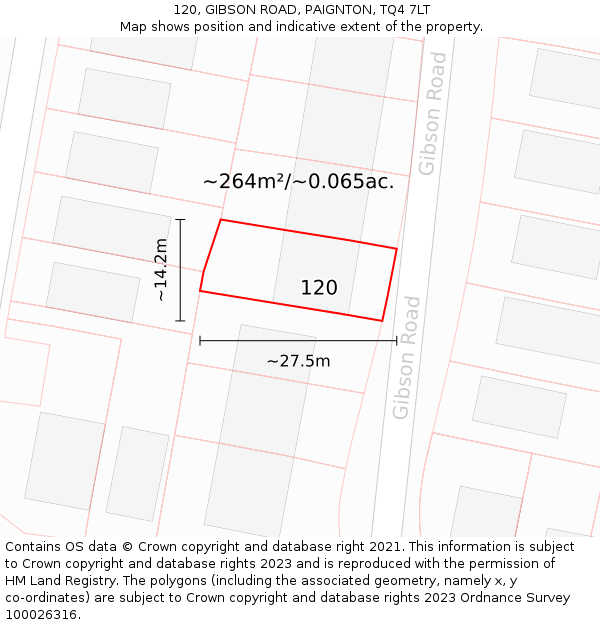 120, GIBSON ROAD, PAIGNTON, TQ4 7LT: Plot and title map