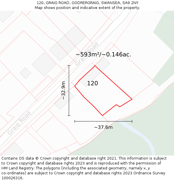 120, GRAIG ROAD, GODRERGRAIG, SWANSEA, SA9 2NY: Plot and title map