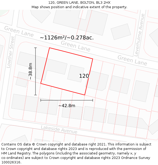 120, GREEN LANE, BOLTON, BL3 2HX: Plot and title map