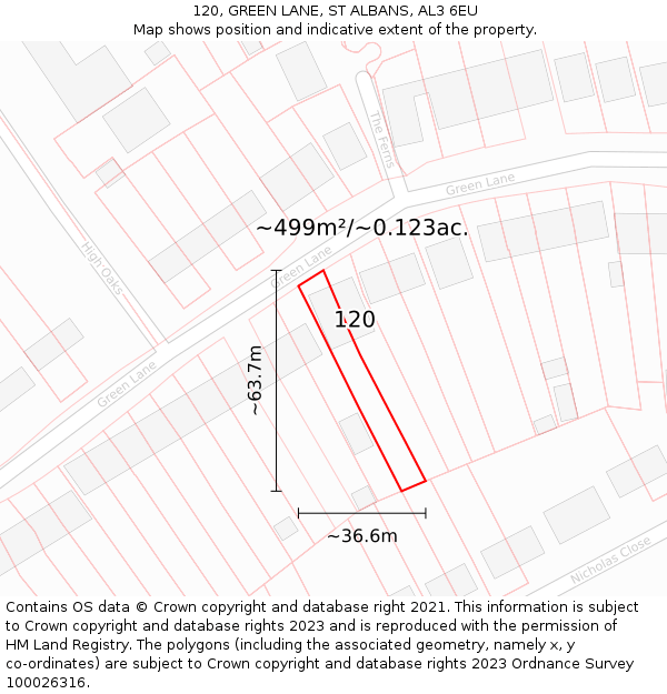 120, GREEN LANE, ST ALBANS, AL3 6EU: Plot and title map