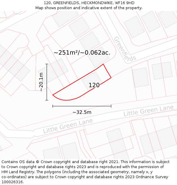 120, GREENFIELDS, HECKMONDWIKE, WF16 9HD: Plot and title map