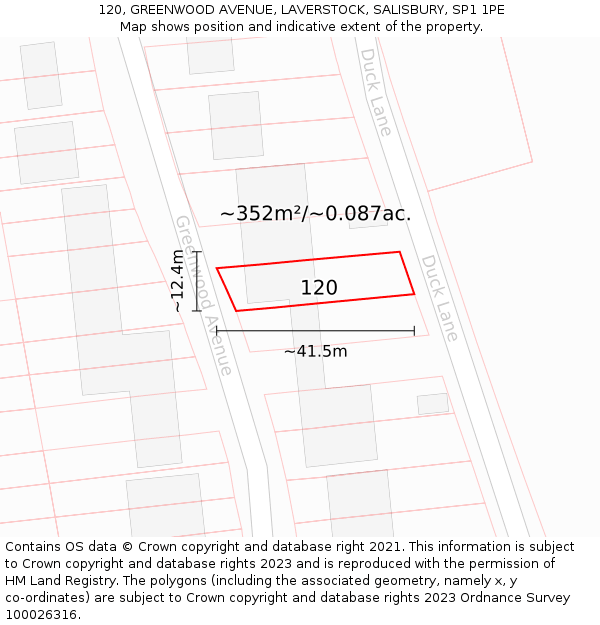120, GREENWOOD AVENUE, LAVERSTOCK, SALISBURY, SP1 1PE: Plot and title map