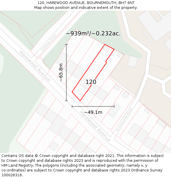 120, HAREWOOD AVENUE, BOURNEMOUTH, BH7 6NT: Plot and title map
