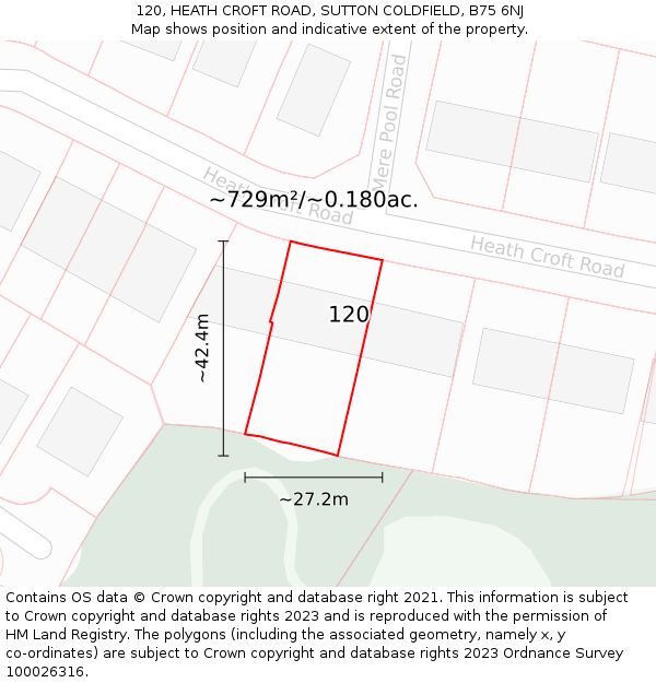 120, HEATH CROFT ROAD, SUTTON COLDFIELD, B75 6NJ: Plot and title map