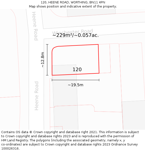 120, HEENE ROAD, WORTHING, BN11 4PN: Plot and title map