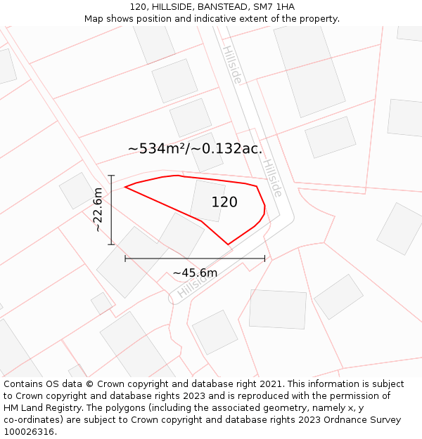 120, HILLSIDE, BANSTEAD, SM7 1HA: Plot and title map