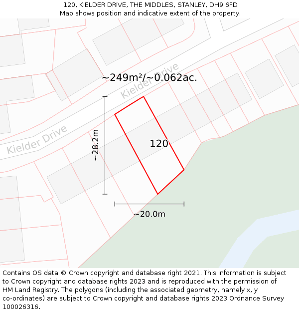 120, KIELDER DRIVE, THE MIDDLES, STANLEY, DH9 6FD: Plot and title map