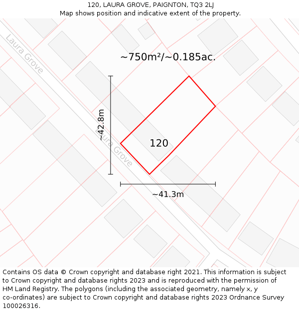 120, LAURA GROVE, PAIGNTON, TQ3 2LJ: Plot and title map