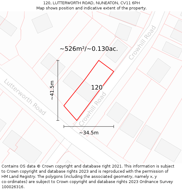 120, LUTTERWORTH ROAD, NUNEATON, CV11 6PH: Plot and title map