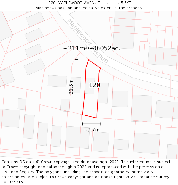120, MAPLEWOOD AVENUE, HULL, HU5 5YF: Plot and title map