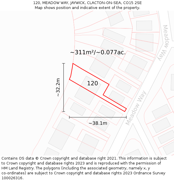 120, MEADOW WAY, JAYWICK, CLACTON-ON-SEA, CO15 2SE: Plot and title map