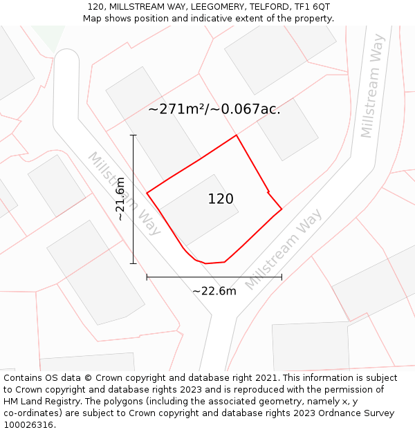 120, MILLSTREAM WAY, LEEGOMERY, TELFORD, TF1 6QT: Plot and title map