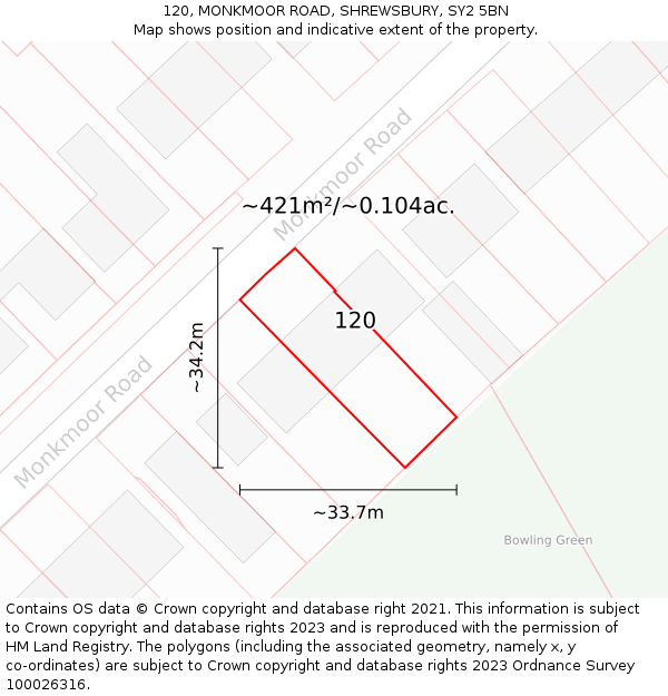 120, MONKMOOR ROAD, SHREWSBURY, SY2 5BN: Plot and title map