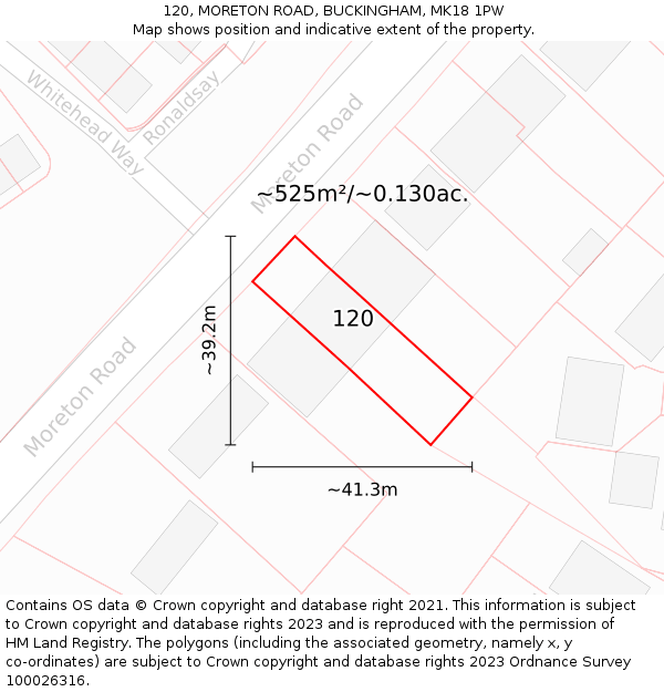 120, MORETON ROAD, BUCKINGHAM, MK18 1PW: Plot and title map
