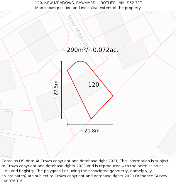 120, NEW MEADOWS, RAWMARSH, ROTHERHAM, S62 7FE: Plot and title map