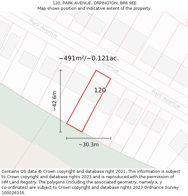 120, PARK AVENUE, ORPINGTON, BR6 9EE: Plot and title map