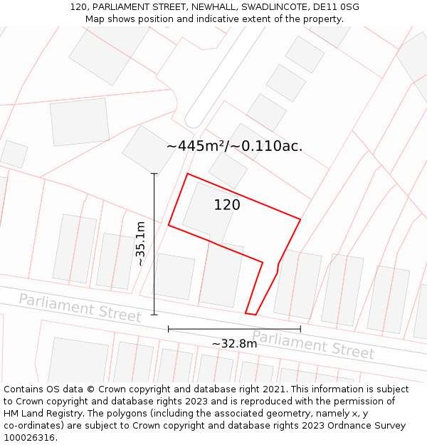 120, PARLIAMENT STREET, NEWHALL, SWADLINCOTE, DE11 0SG: Plot and title map