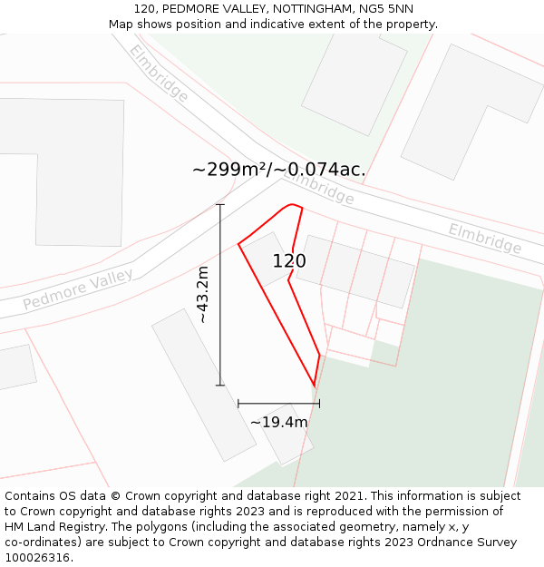 120, PEDMORE VALLEY, NOTTINGHAM, NG5 5NN: Plot and title map