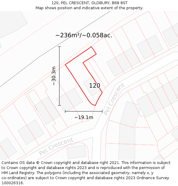 120, PEL CRESCENT, OLDBURY, B68 8ST: Plot and title map