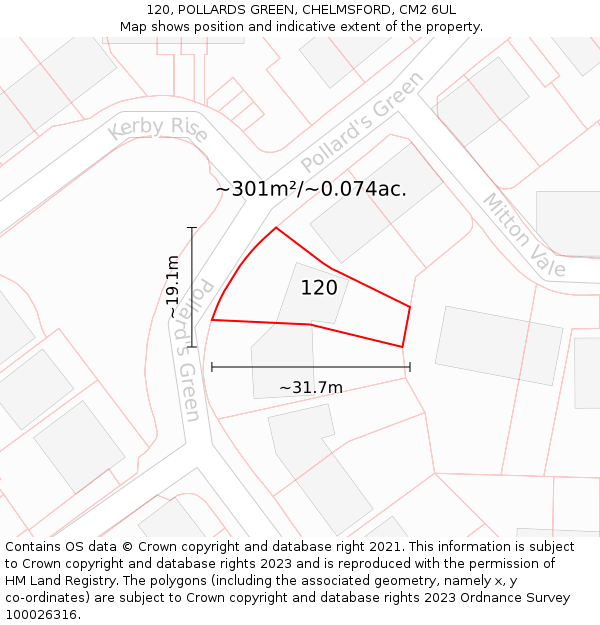 120, POLLARDS GREEN, CHELMSFORD, CM2 6UL: Plot and title map