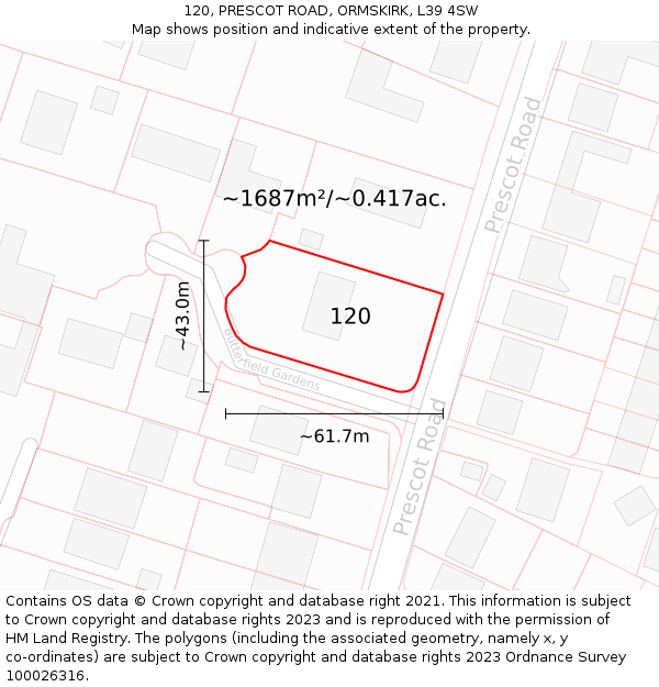 120, PRESCOT ROAD, ORMSKIRK, L39 4SW: Plot and title map
