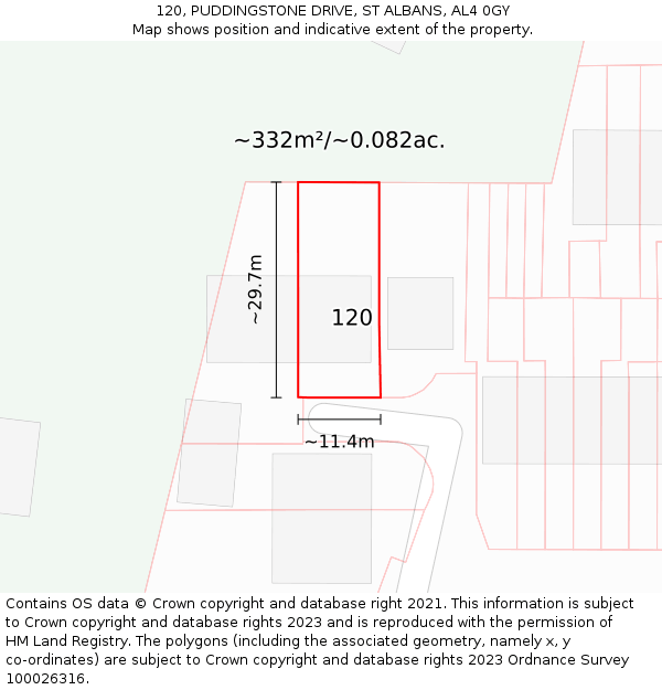 120, PUDDINGSTONE DRIVE, ST ALBANS, AL4 0GY: Plot and title map