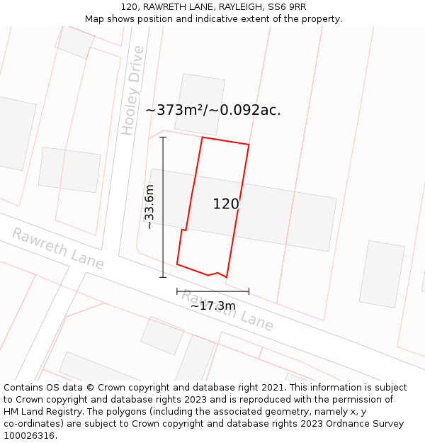 120, RAWRETH LANE, RAYLEIGH, SS6 9RR: Plot and title map