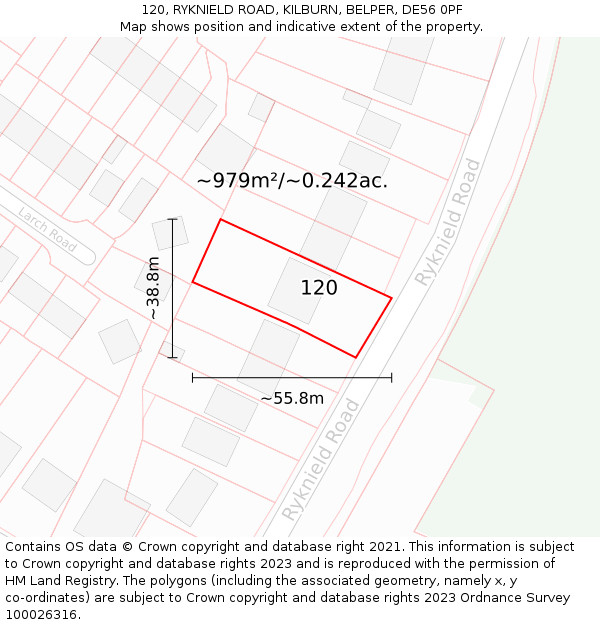 120, RYKNIELD ROAD, KILBURN, BELPER, DE56 0PF: Plot and title map