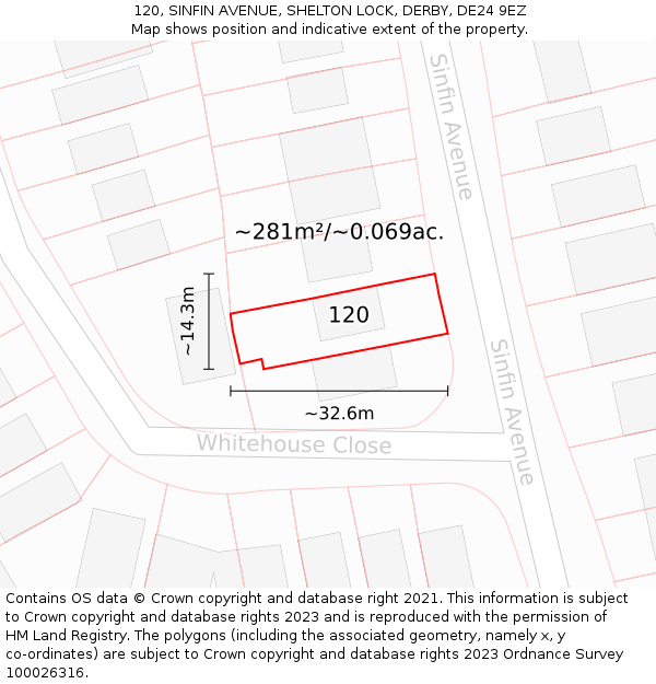120, SINFIN AVENUE, SHELTON LOCK, DERBY, DE24 9EZ: Plot and title map