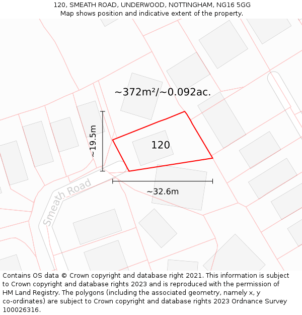 120, SMEATH ROAD, UNDERWOOD, NOTTINGHAM, NG16 5GG: Plot and title map